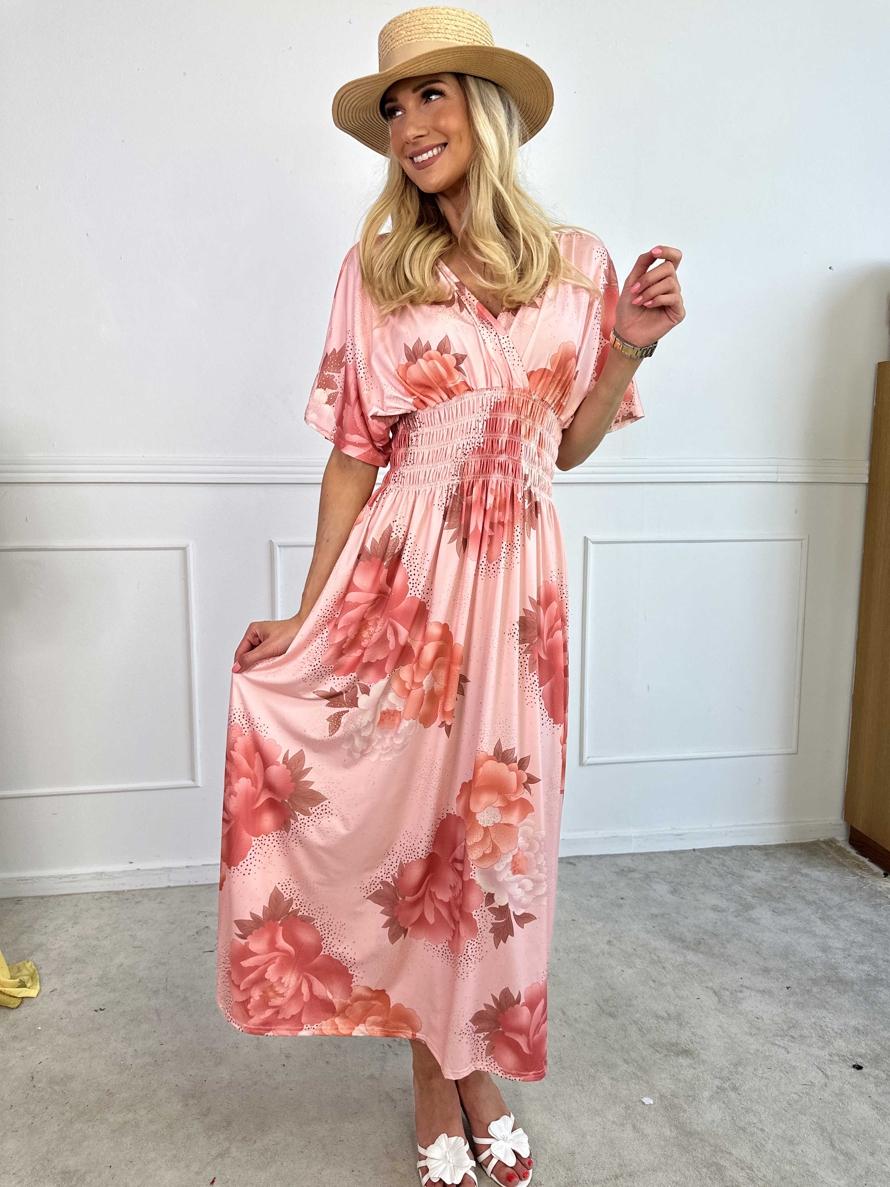 Pams Big Flower - Lang elastisk kjole med blomster motiver